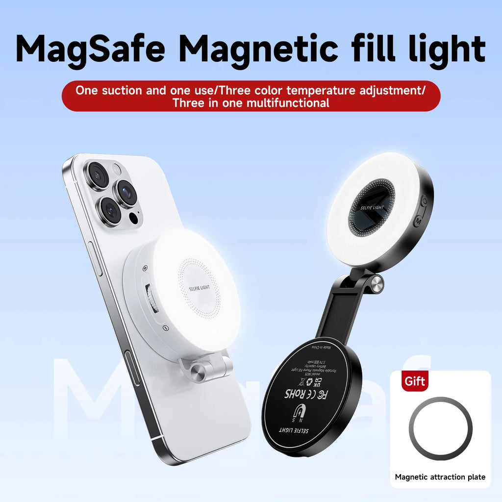 Magnetic LED Ring Light with Makeup Mirror - Dimmable Beauty Light for Streaming & Selfies