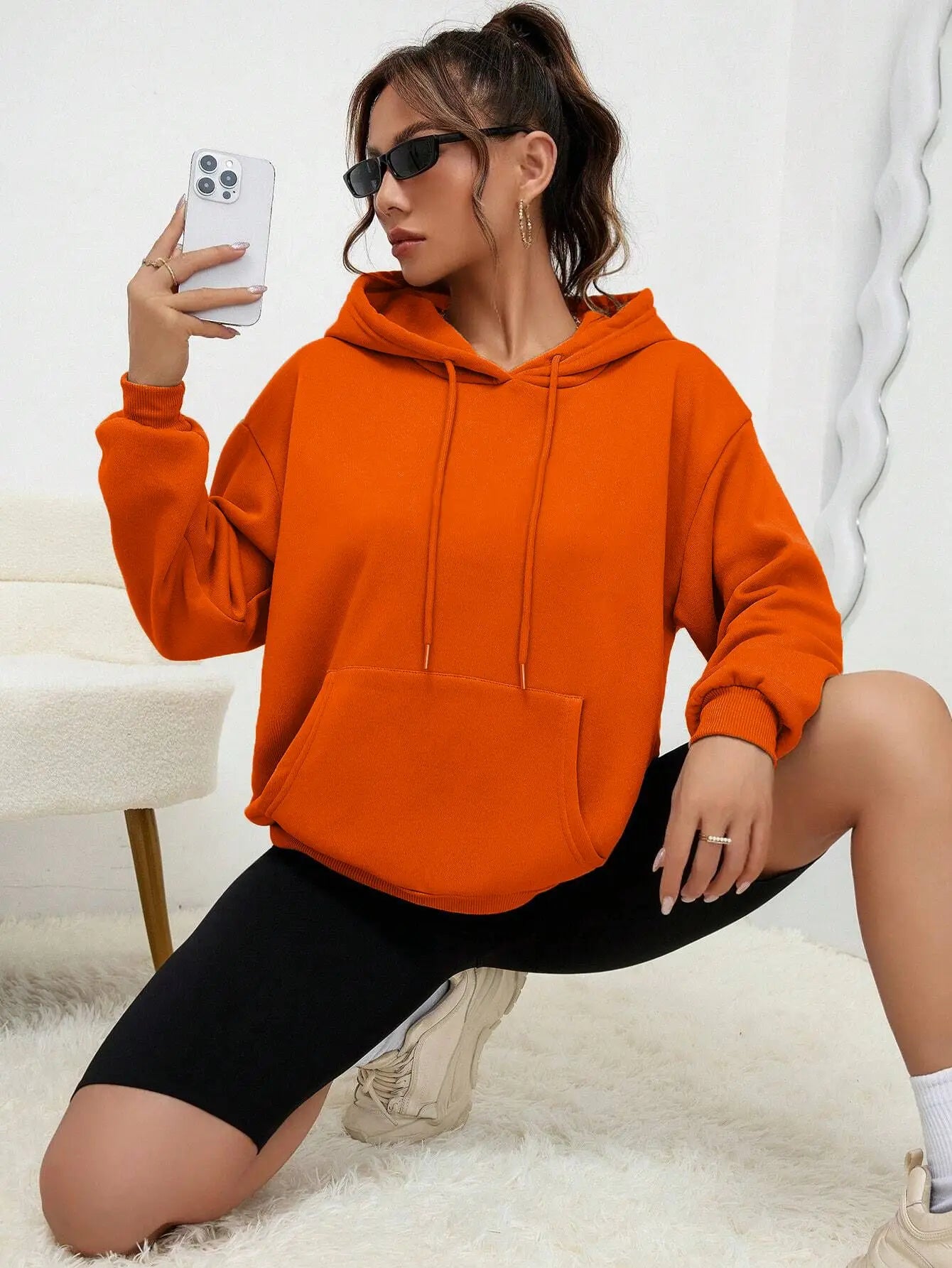 Solid Color Hoody For Female Autumn Fashionable Clothing Casual Fleece Pocket Hoodies Multicolor Unisex Women Streetwear