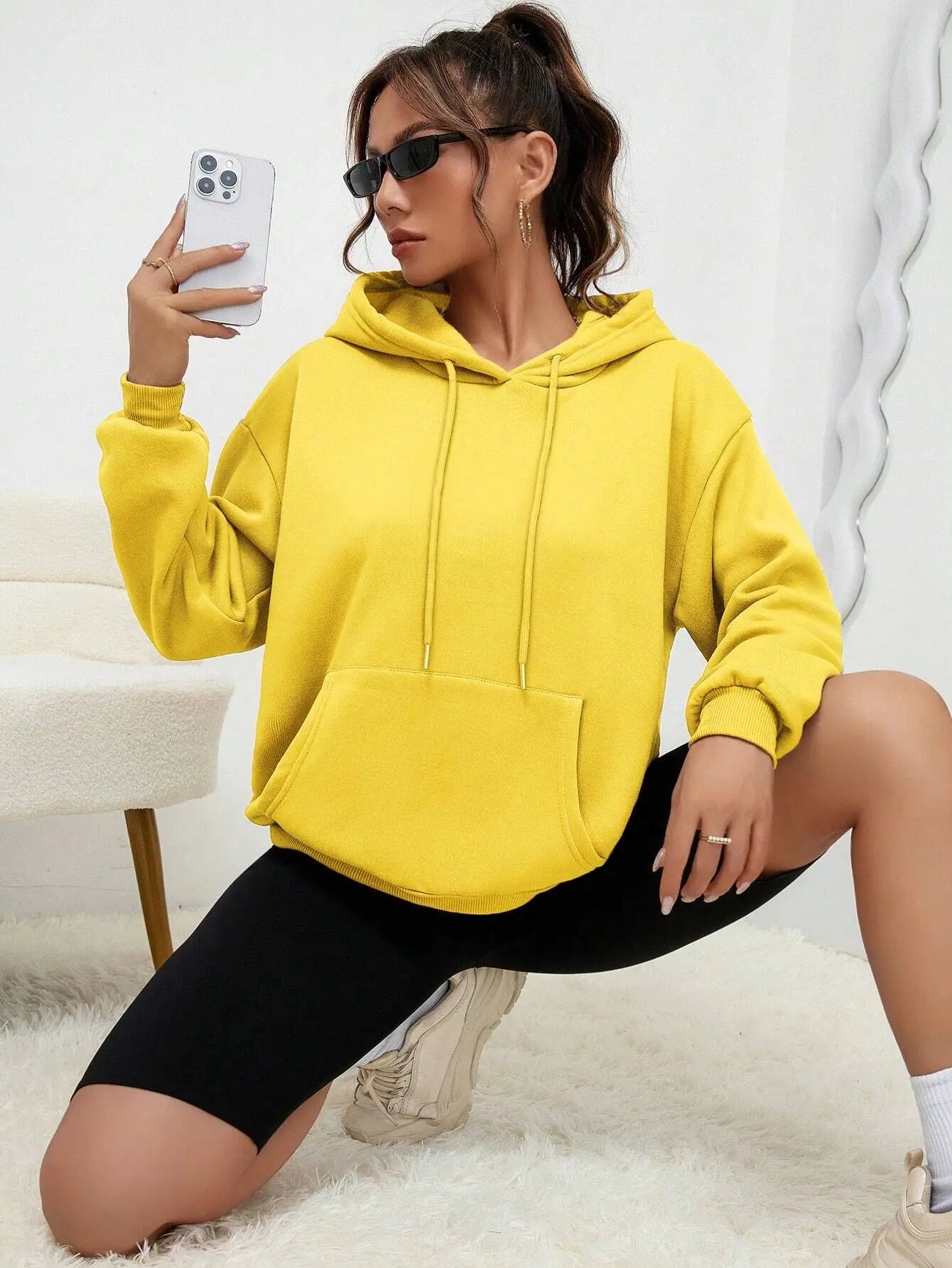 Solid Color Hoody For Female Autumn Fashionable Clothing Casual Fleece Pocket Hoodies Multicolor Unisex Women Streetwear