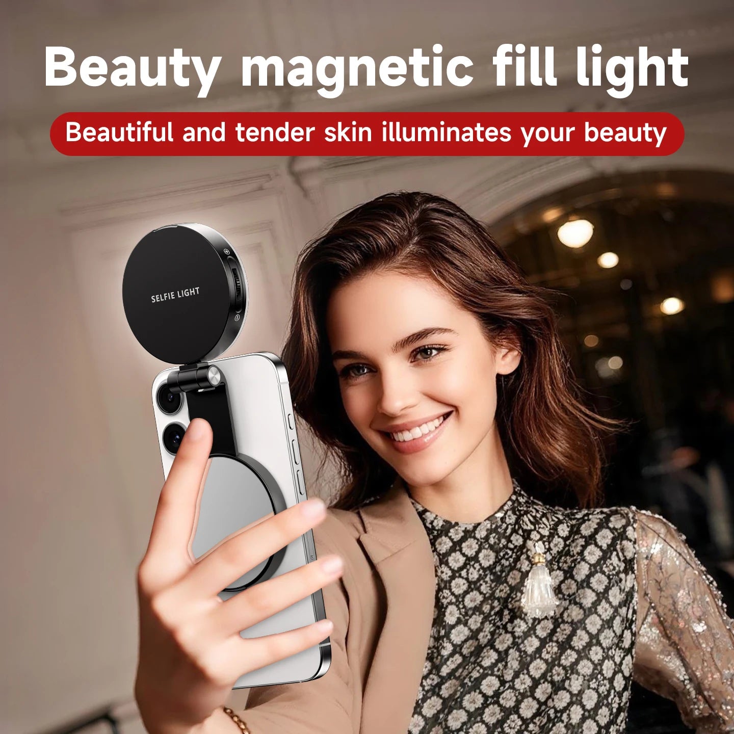 Magnetic LED Ring Light with Makeup Mirror - Dimmable Beauty Light for Streaming & Selfies