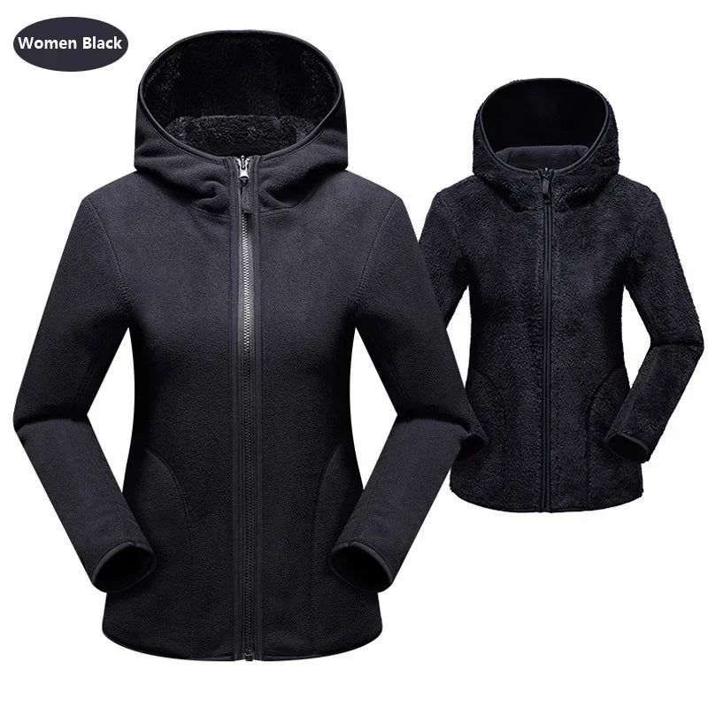 Unisex Reversible Hoodie Women Pullover Sweatshirts Winter Warm Polar/Coral Fleece Hooded Jacket Ladies Flannel Coat Hoody