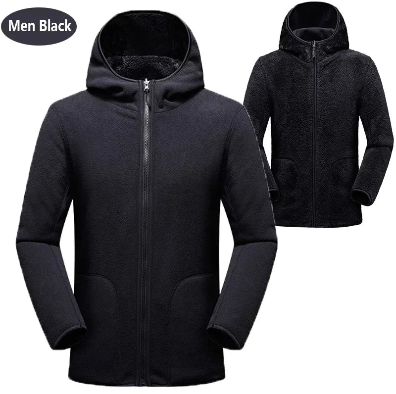 Unisex Reversible Hoodie Women Pullover Sweatshirts Winter Warm Polar/Coral Fleece Hooded Jacket Ladies Flannel Coat Hoody