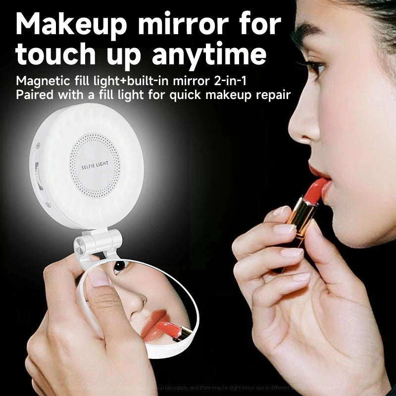 Magnetic LED Ring Light with Makeup Mirror - Dimmable Beauty Light for Streaming & Selfies