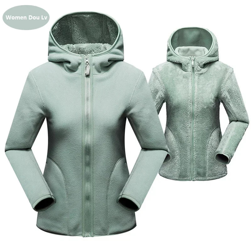 Unisex Reversible Hoodie Women Pullover Sweatshirts Winter Warm Polar/Coral Fleece Hooded Jacket Ladies Flannel Coat Hoody